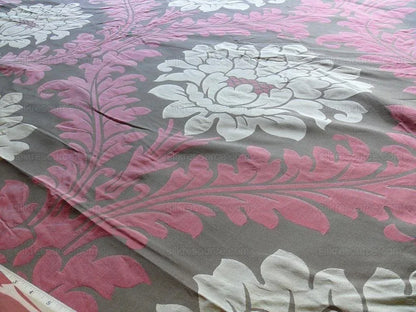 American Silk Mills Silk Figured Brocade Majestic Lotus! Silvery Red Gold Pink Brown Silver Mid-Century