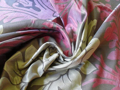 American Silk Mills Silk Figured Brocade Majestic Lotus! Silvery Red Gold Pink Brown Silver Mid-Century