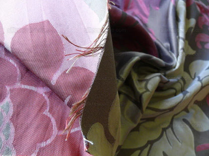 American Silk Mills Silk Figured Brocade Majestic Lotus! Silvery Red Gold Pink Brown Silver Mid-Century