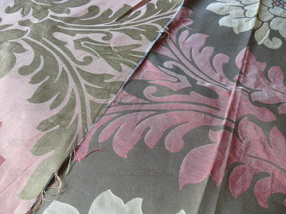 American Silk Mills Silk Figured Brocade Majestic Lotus! Silvery Red Gold Pink Brown Silver Mid-Century