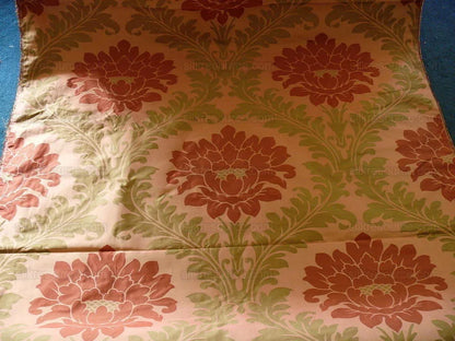 American Silk Mills Silk Figured Brocade Majestic Lotus! Silvery Red Gold Pink Brown Silver Mid-Century