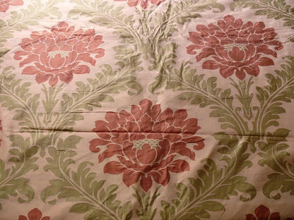 American Silk Mills Silk Figured Brocade Majestic Lotus! Silvery Red Gold Pink Brown Silver Mid-Century