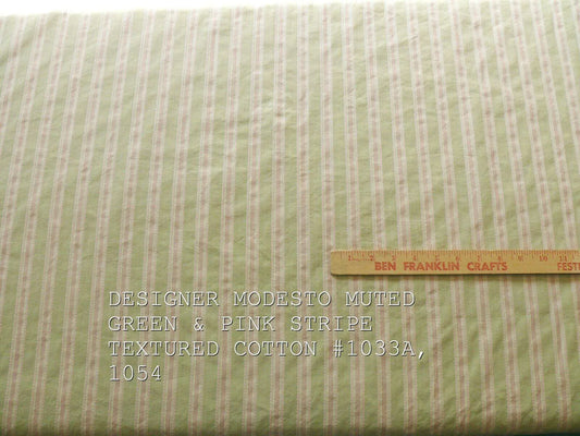 By Yd Designer Modesto Muted Green &amp; Pink Stripe Textured Cotton #1033a, 1054