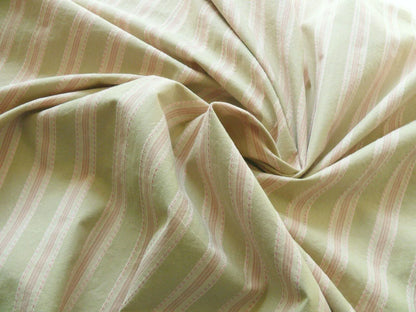 By Yd Designer Modesto Muted Green &amp; Pink Stripe Textured Cotton #1033a, 1054