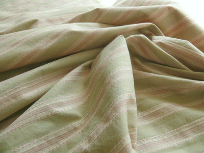By Yd Designer Modesto Muted Green &amp; Pink Stripe Textured Cotton #1033a, 1054