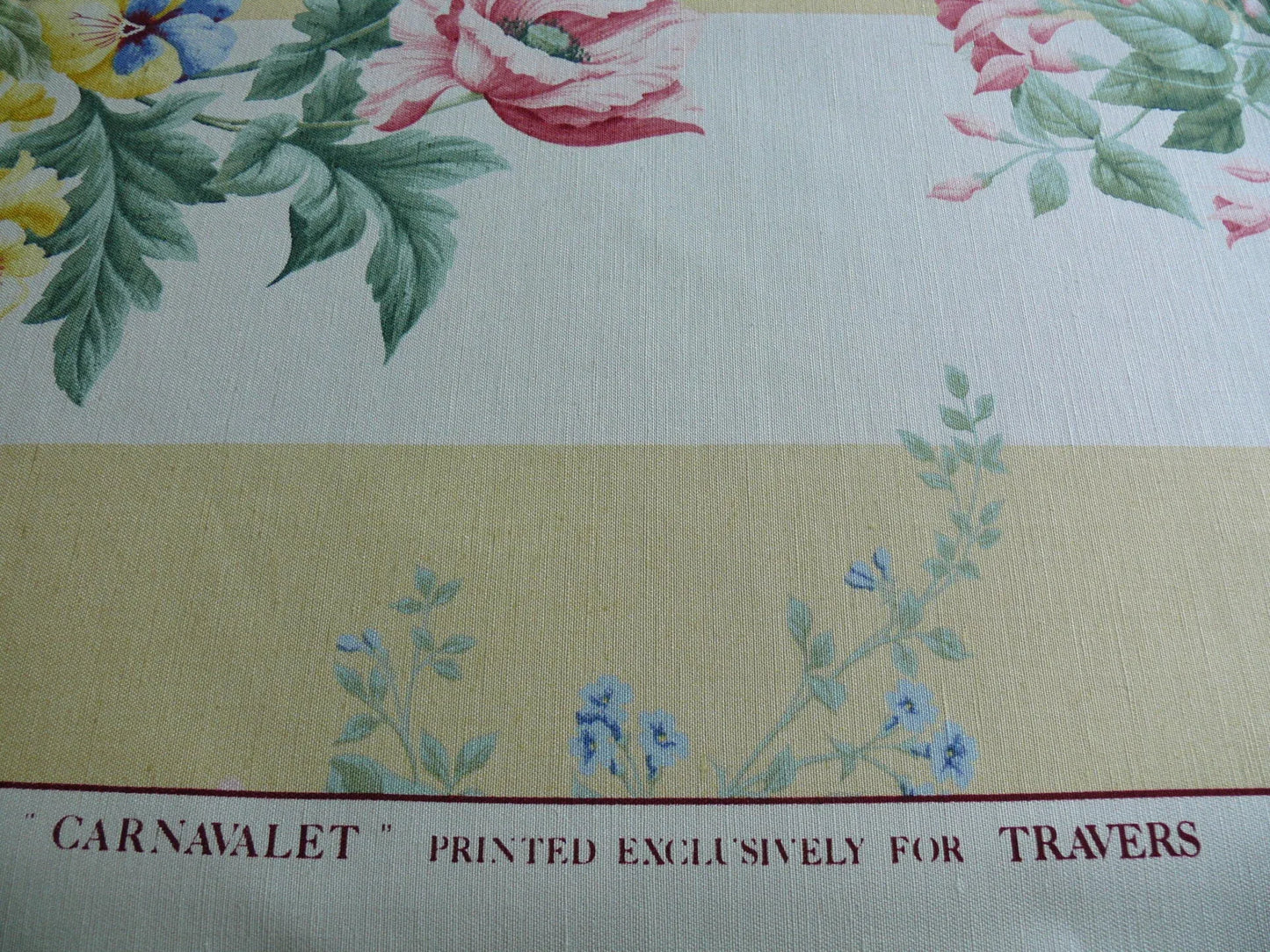 Travers Carnavalet Silky Linen Print Large Bouquet Pink Yellow Blue