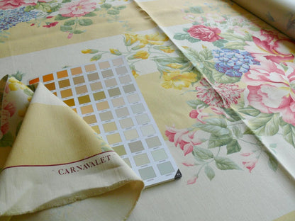 Travers Carnavalet Silky Linen Print Large Bouquet Pink Yellow Blue