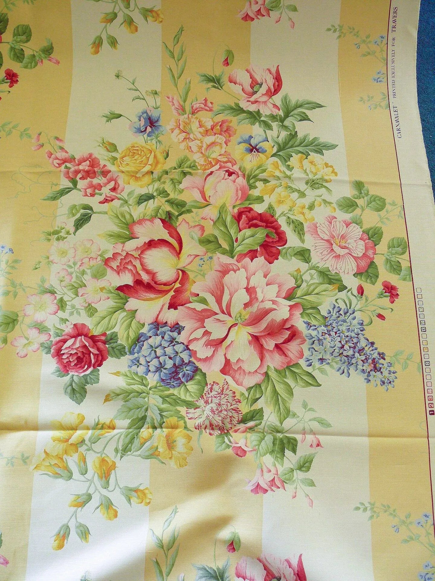 Travers Carnavalet Silky Linen Print Large Bouquet Pink Yellow Blue
