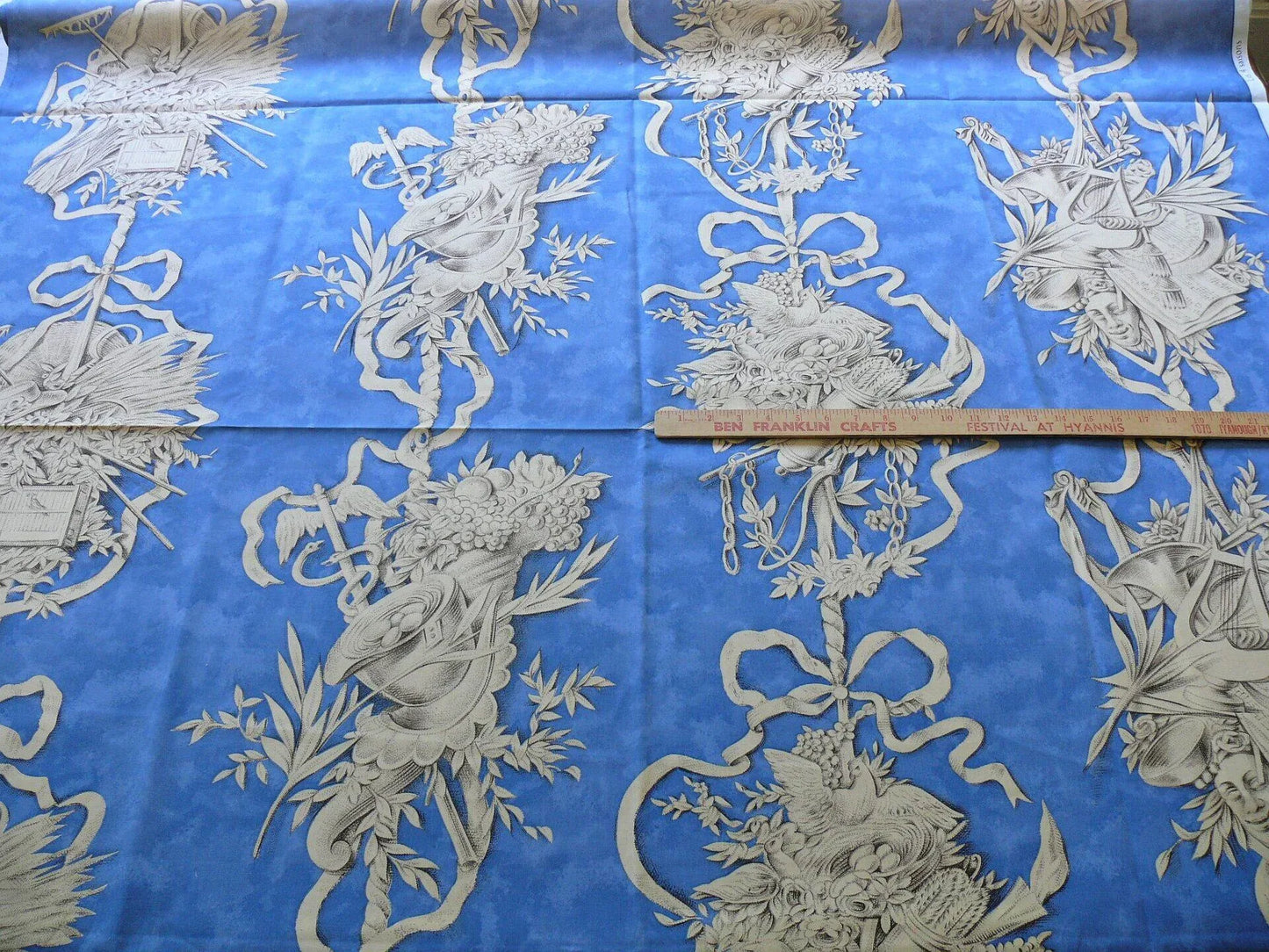 High End Blue White Toile Print Garden Tools Music Instruments Bird House "les 4 Saisons" French Bty 1081,1083