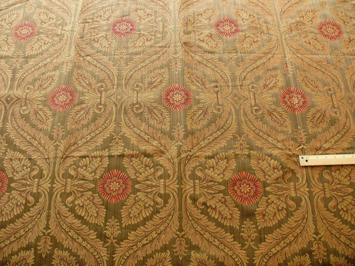 3y Coraggio Silk Cotton Gold &amp; Red Flower On Med Brown Artichoke Lattice #1121