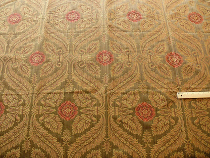 3y Coraggio Silk Cotton Gold &amp; Red Flower On Med Brown Artichoke Lattice #1121