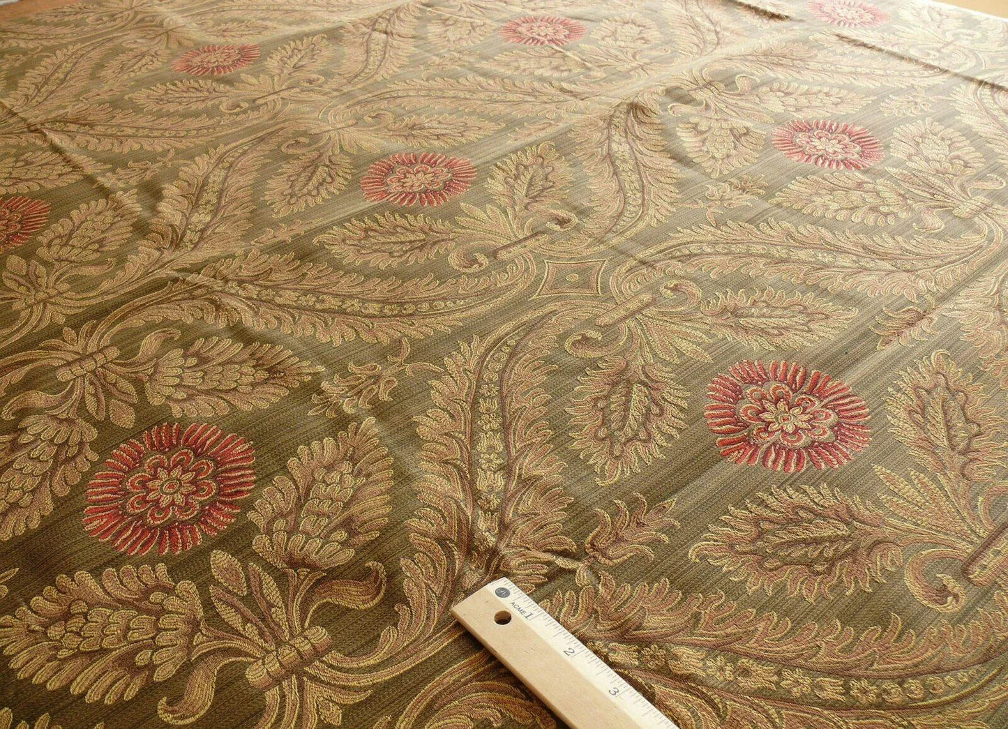 3y Coraggio Silk Cotton Gold &amp; Red Flower On Med Brown Artichoke Lattice #1121