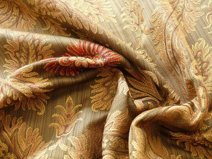 3y Coraggio Silk Cotton Gold &amp; Red Flower On Med Brown Artichoke Lattice #1121