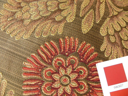 3y Coraggio Silk Cotton Gold &amp; Red Flower On Med Brown Artichoke Lattice #1121