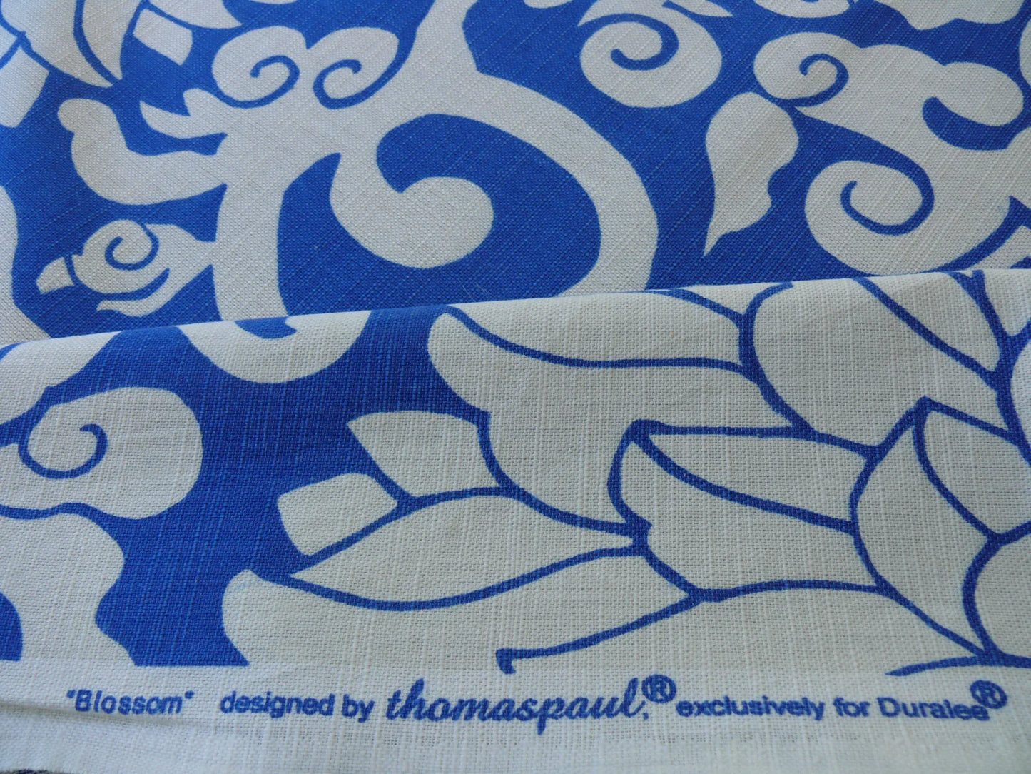 10Y+ Duralee Blossom Chinoiserie Porcelain print cotton INDIGO BLUE white by Thomas PAUL