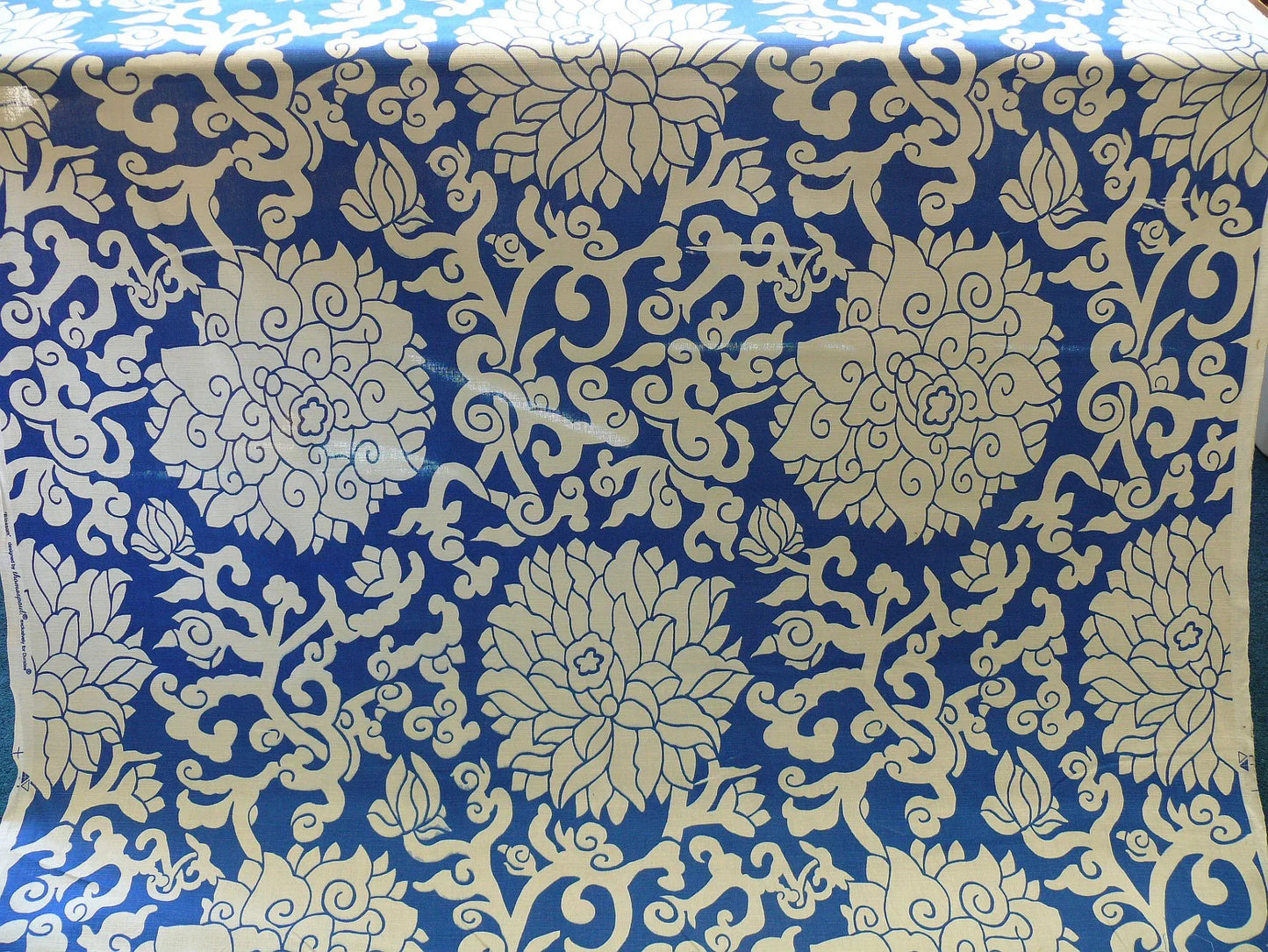 10Y+ Duralee Blossom Chinoiserie Porcelain print cotton INDIGO BLUE white by Thomas PAUL