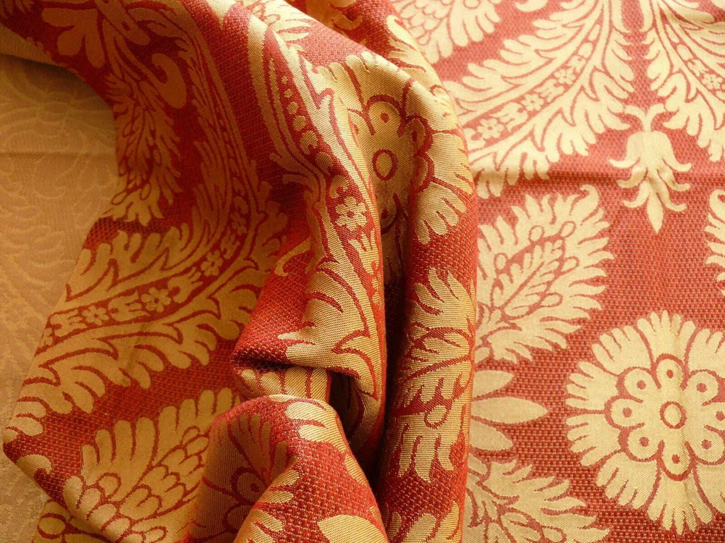Coraggio Textile Silk and Cotton Heavy Brocade Renaissance Artichoke Crimson Red and Gold 3 yards