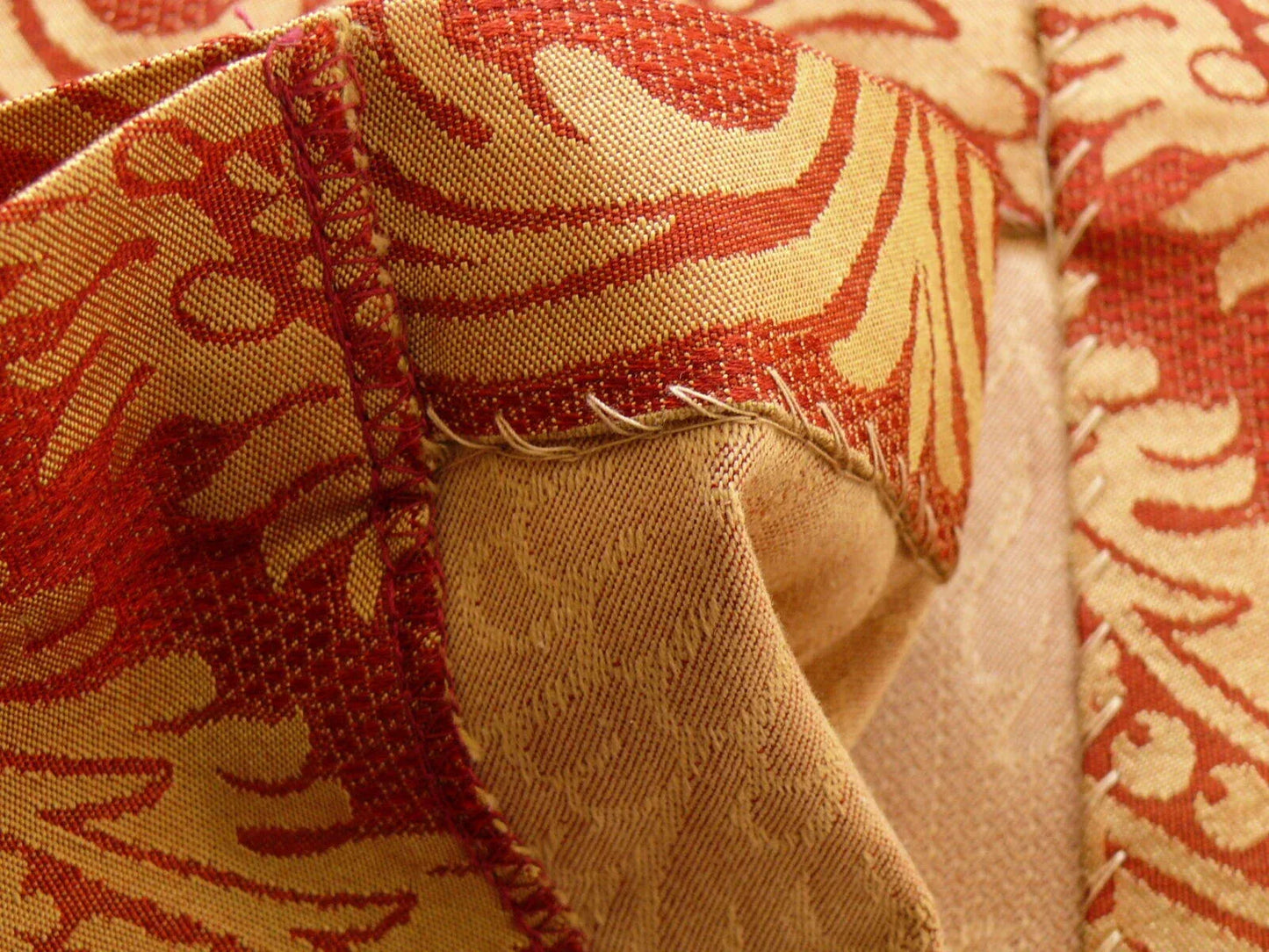 Coraggio Textile Silk and Cotton Heavy Brocade Renaissance Artichoke Crimson Red and Gold 3 yards