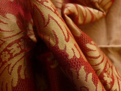 Coraggio Textile Silk and Cotton Heavy Brocade Renaissance Artichoke Crimson Red and Gold 3 yards
