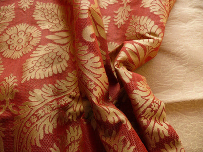 Coraggio Textile Silk and Cotton Heavy Brocade Renaissance Artichoke Crimson Red and Gold 3 yards