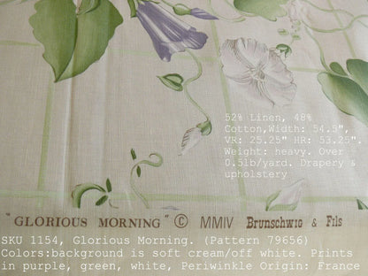 By yard Brunschwig &amp; Fils Glorious Morning Linen Linen Print Cream White Morning Glory Trellis MSRP USD290/y