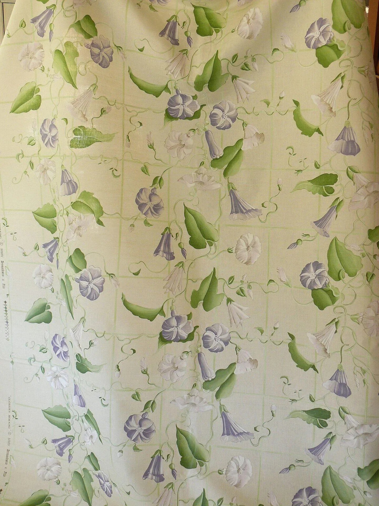 By yard Brunschwig &amp; Fils Glorious Morning Linen Linen Print Cream White Morning Glory Trellis MSRP USD290/y