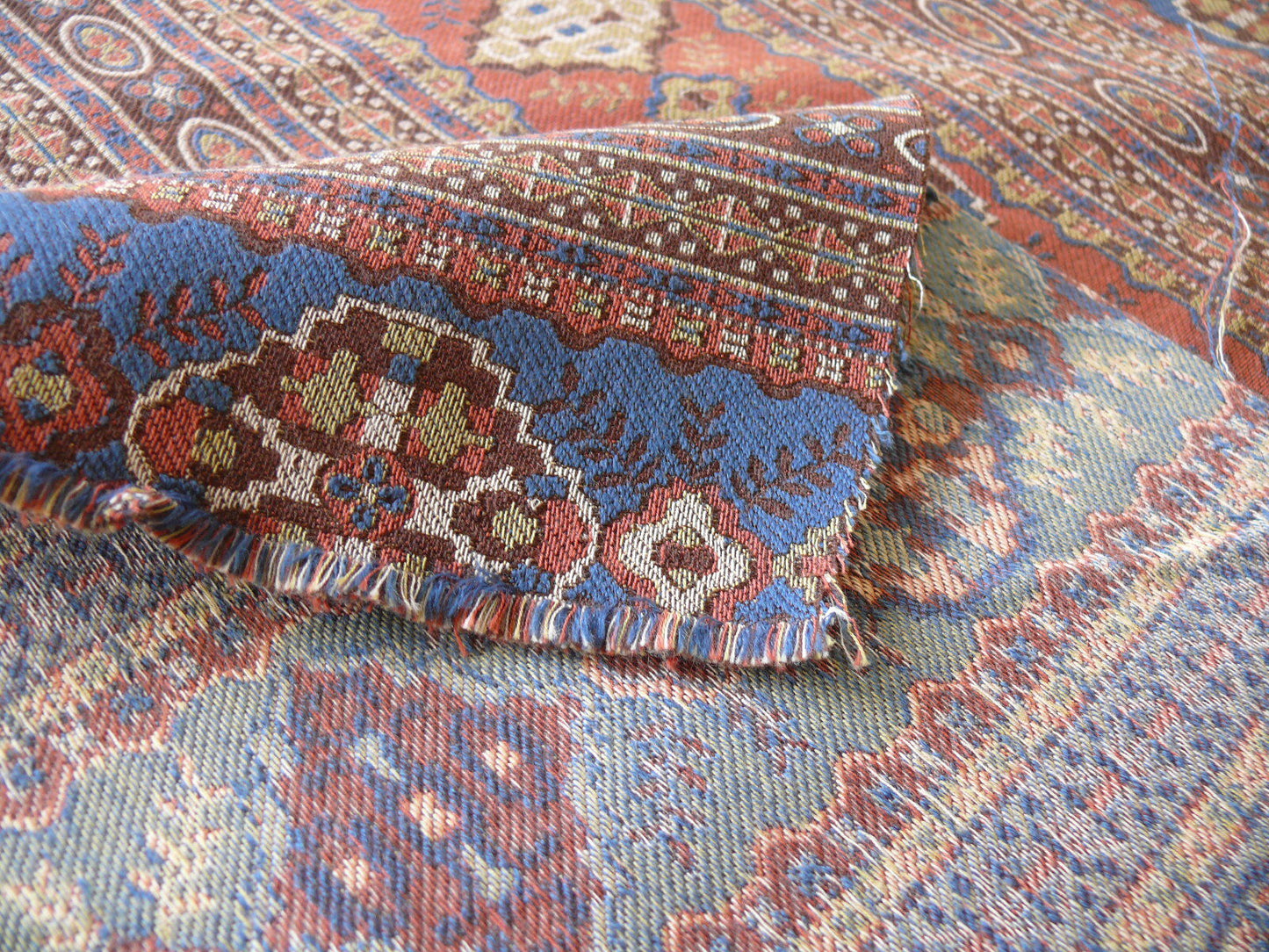 By Yard Scalamandre Kumari Wool South Western Tibetan Damask Navy Salmon MSRP USD 159/Y