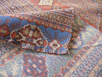 By Yard Scalamandre Kumari Wool South Western Tibetan Damask Navy Salmon MSRP USD 159/Y