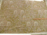 By Yd Scalamandre Pagoda Paisley Cotton Arabesque Garden Hand Printed In Italy Cream Brown On Green MSRP USD 198/YD