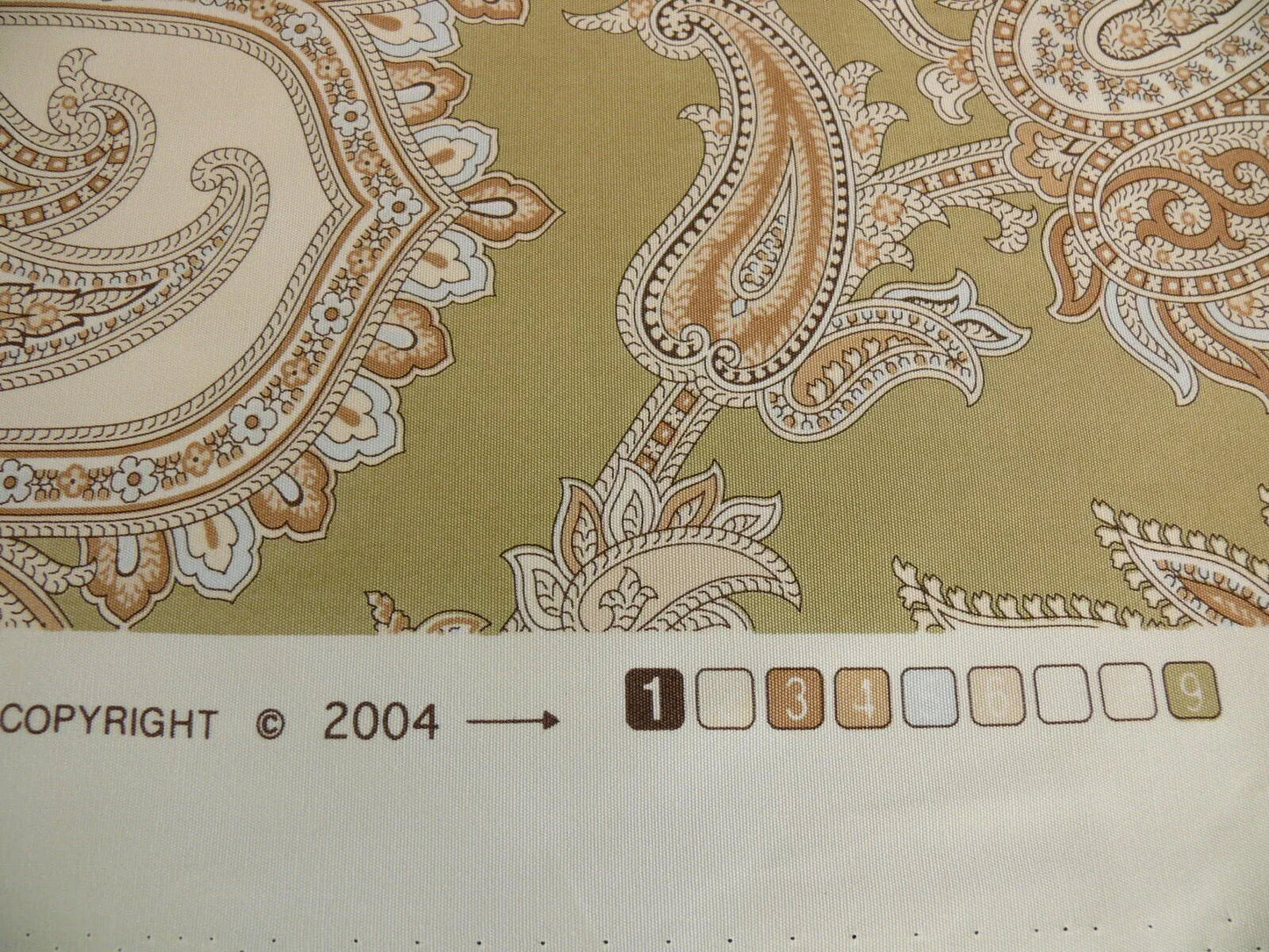 By Yd Scalamandre Pagoda Paisley Cotton Arabesque Garden Hand Printed In Italy Cream Brown On Green MSRP USD 198/YD