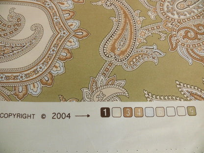 By Yd Scalamandre Pagoda Paisley Cotton Arabesque Garden Hand Printed In Italy Cream Brown On Green MSRP USD 198/YD