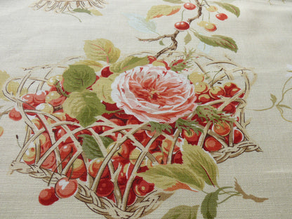BY Yard COLEFAX &amp; FOWLER "CHELWOOD" BASKET CHERRY COTTON PRINT ON LINEN/LINEN BLEND BTY