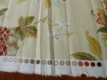 BY Yard COLEFAX &amp; FOWLER "CHELWOOD" BASKET CHERRY COTTON PRINT ON LINEN/LINEN BLEND BTY