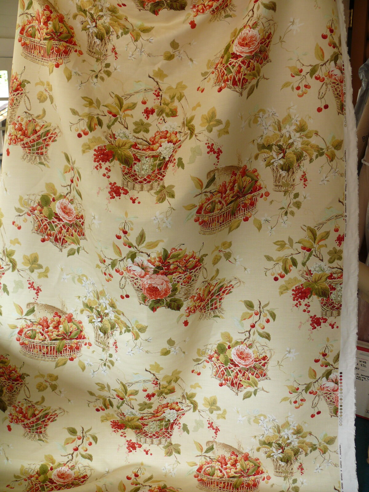 BY Yard COLEFAX &amp; FOWLER "CHELWOOD" BASKET CHERRY COTTON PRINT ON LINEN/LINEN BLEND BTY