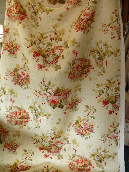 BY Yard COLEFAX &amp; FOWLER "CHELWOOD" BASKET CHERRY COTTON PRINT ON LINEN/LINEN BLEND BTY