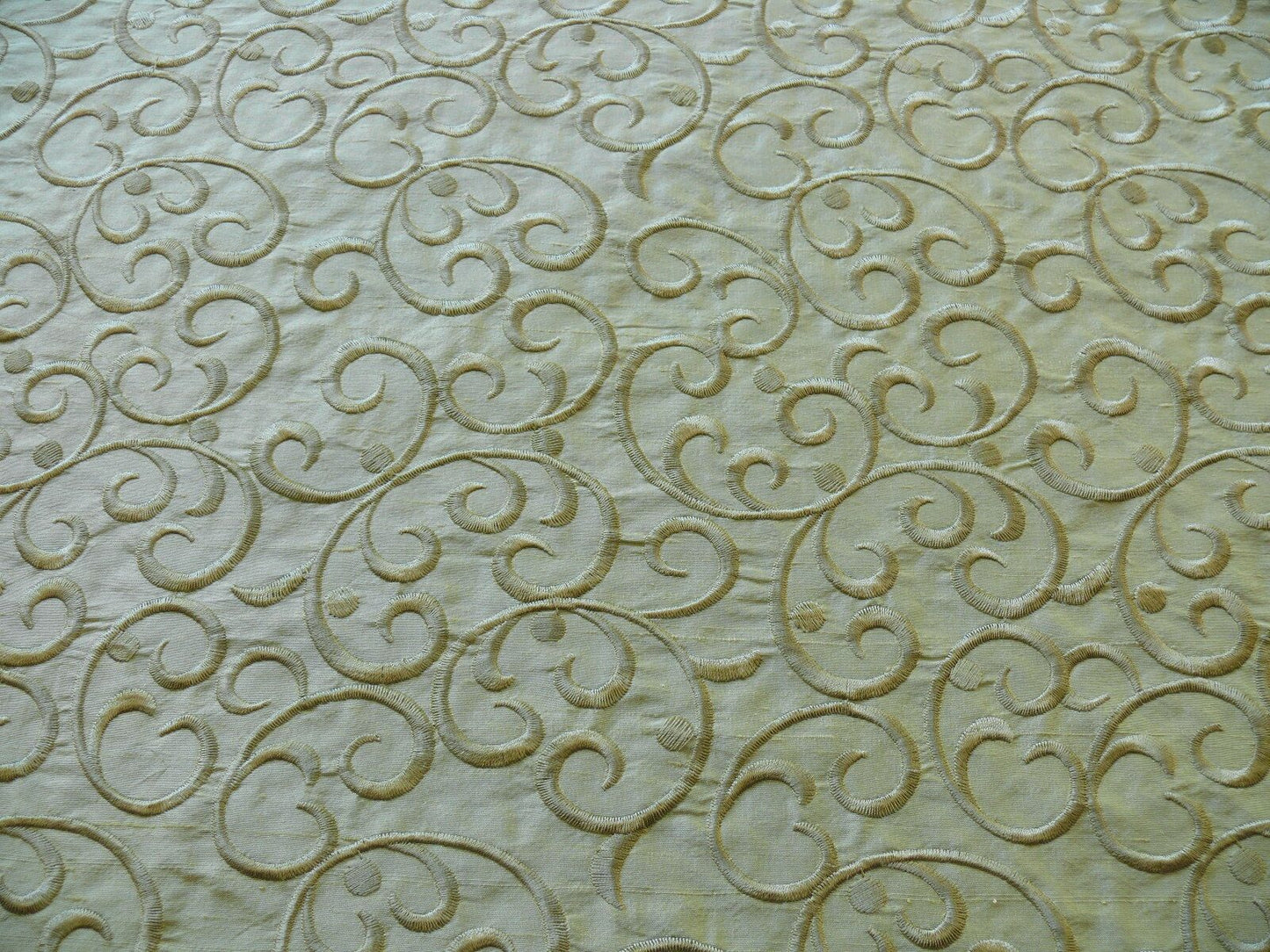 by yard Pindler &amp; Pindler Silk Embroidery Scroll Olive Green MSRP USD200+/y