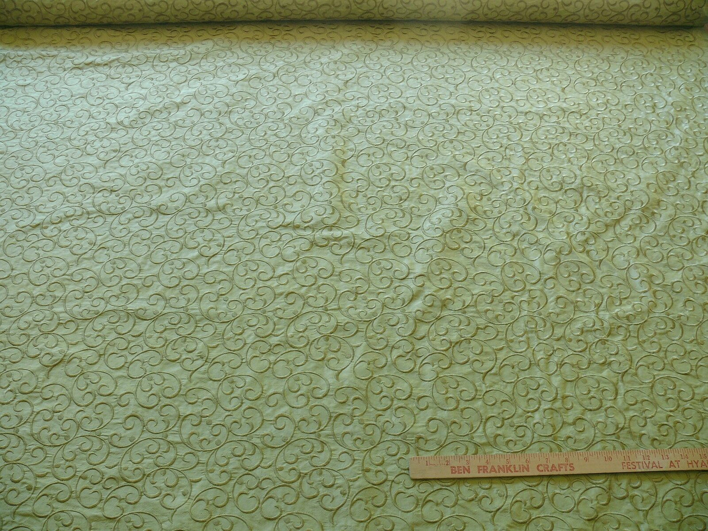 by yard Pindler &amp; Pindler Silk Embroidery Scroll Olive Green MSRP USD200+/y