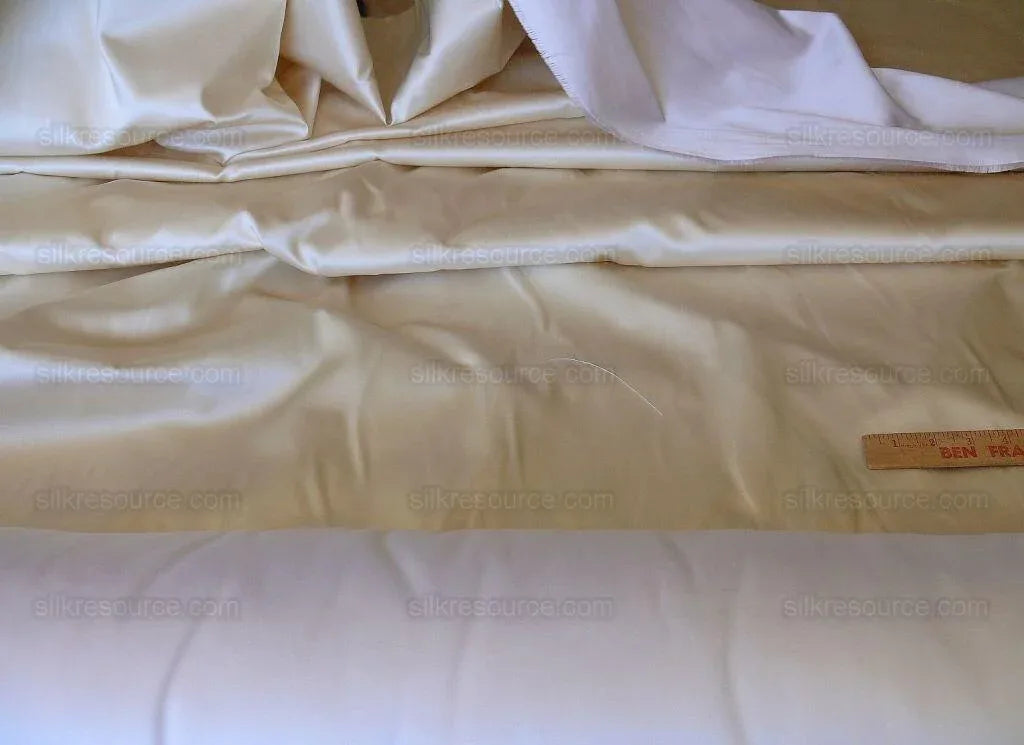 Clarence House Monceau Satin 100% Silk Double-faced Duchess Satin WHITE &amp; CREAM Snow White CHAMPAGNE