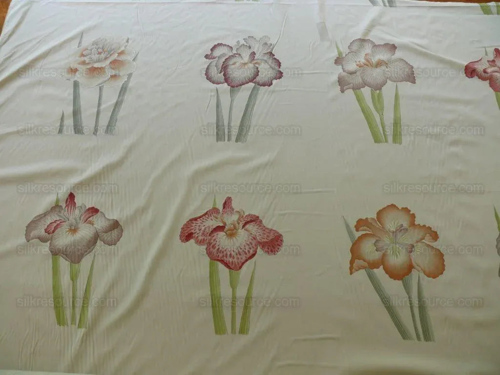 Clarence House Meiji Iris Print 27-colors On Natural Background Cotton Satin 27 Screens! Japanese