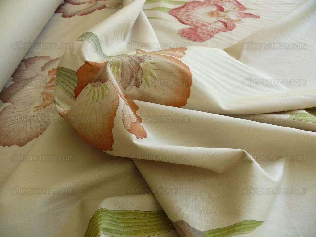 Clarence House Meiji Iris Print 27-colors On Natural Background Cotton Satin 27 Screens! Japanese