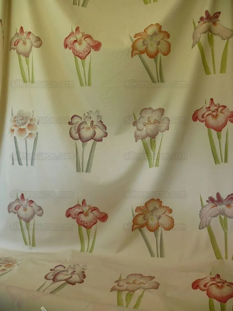 Clarence House Meiji Iris Print 27-colors On Natural Background Cotton Satin 27 Screens! Japanese