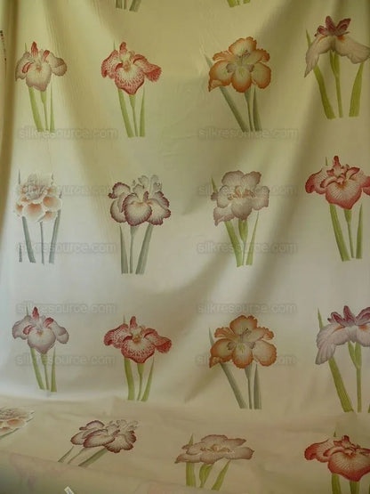 Clarence House Meiji Iris Print 27-colors On Natural Background Cotton Satin 27 Screens! Japanese