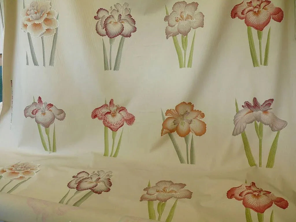 Clarence House Meiji Iris Print 27-colors On Natural Background Cotton Satin 27 Screens! Japanese