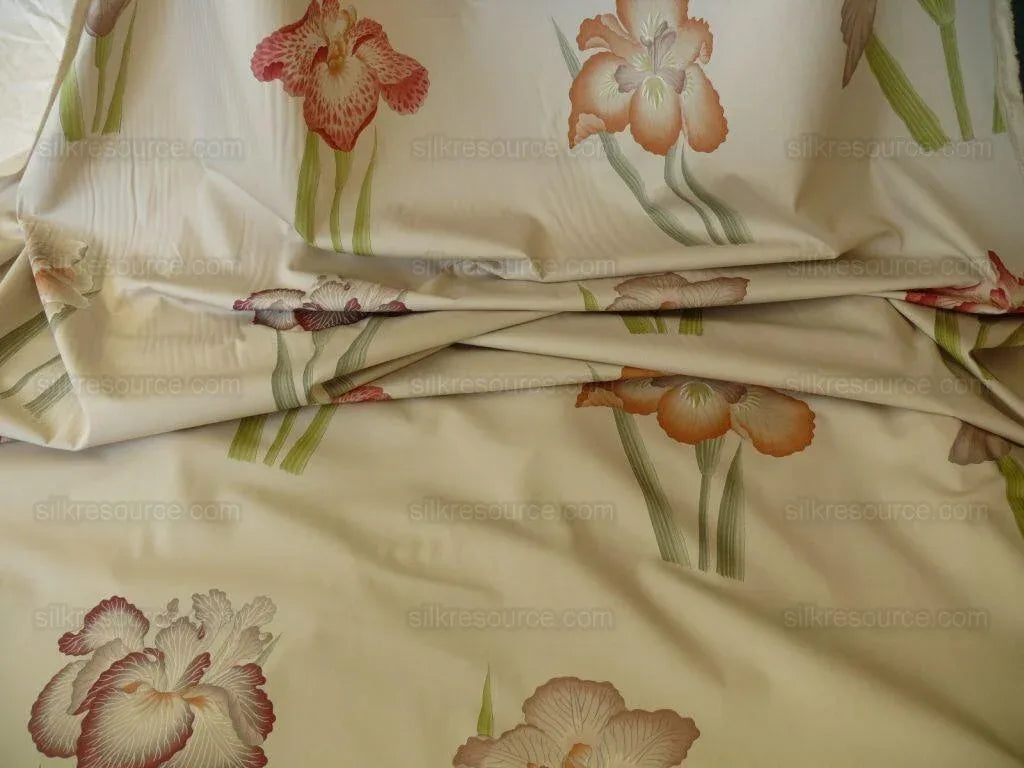 Clarence House Meiji Iris Print 27-colors On Natural Background Cotton Satin 27 Screens! Japanese