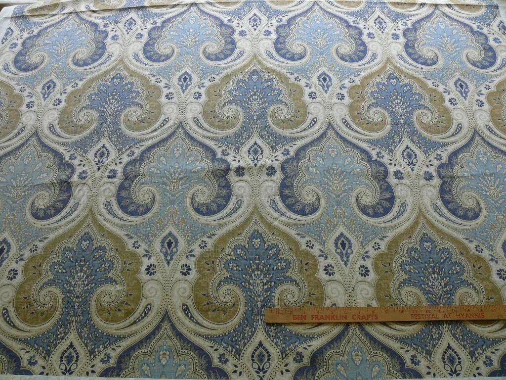 Kravet Latika Ikat Indigo Blue &amp; Cashew Brown Linen Damask Bty MSRP USD137/y