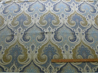 Kravet Latika Ikat Indigo Blue &amp; Cashew Brown Linen Damask Bty MSRP USD137/y