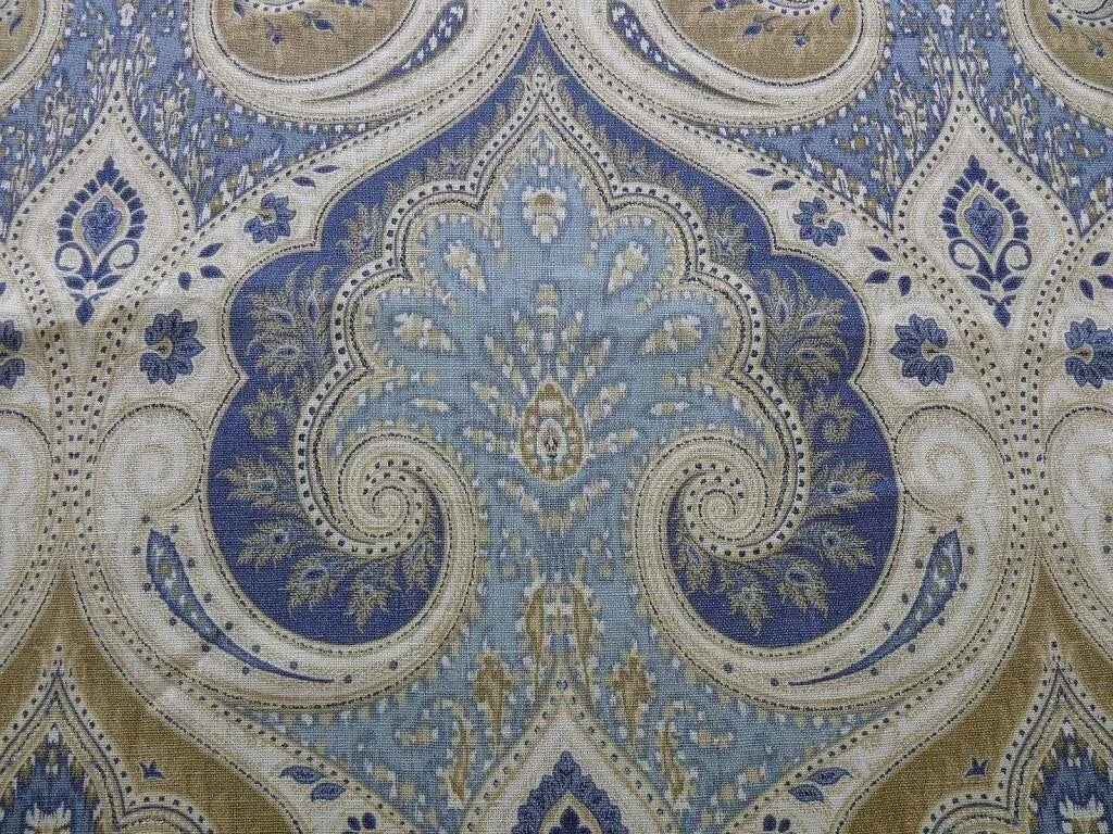 Kravet Latika Ikat Indigo Blue &amp; Cashew Brown Linen Damask Bty MSRP USD137/y