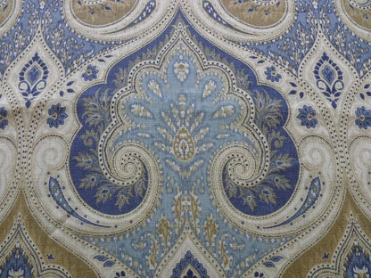 Kravet Latika Ikat Indigo Blue &amp; Cashew Brown Linen Damask Bty MSRP USD137/y
