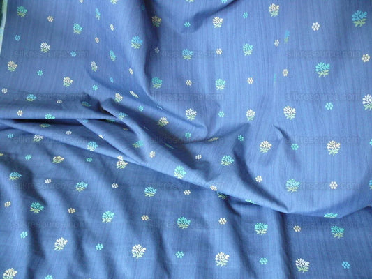 Designer Denim Blue Fil Coupe Petit Flower Sprig Upholstery