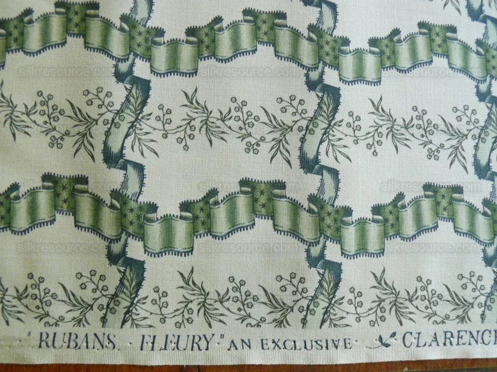 Clarence House Rubans Fleury Cotton Print Green On Natural Toile Country By Yard